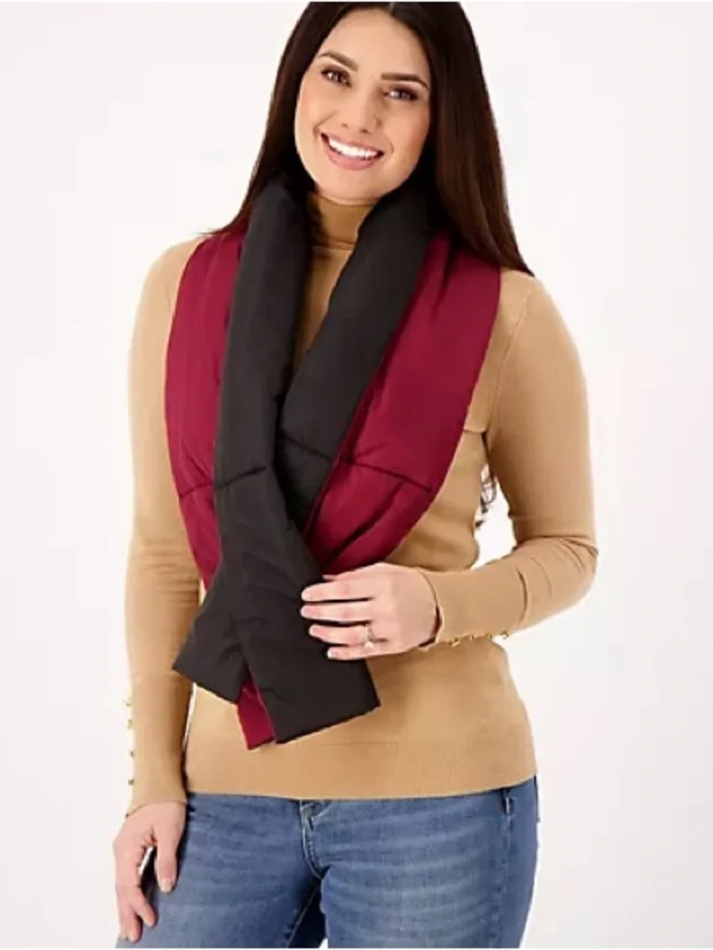New Nuage QVC Reversible Pull Through Scarf Reversible Puffer Infinity Scarf